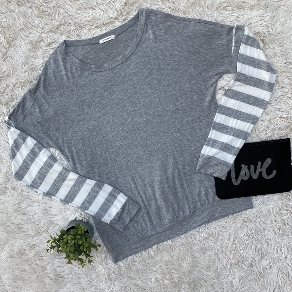 12PM by Mon Ami LS Scoop Neck Top 💗 Gray & White
